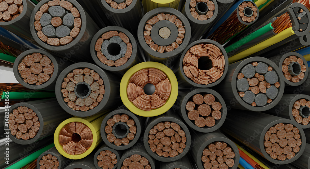 Poster detailed macro shot of various electrical cables displaying copper cores and colorful sheathing idea