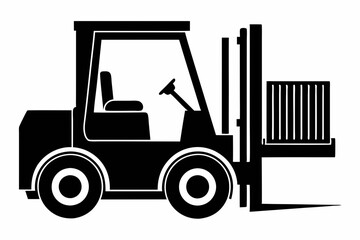 forklift silhouette line art vector illustration with a white background