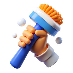 Hand Holding Cleaning Brush: A cartoon hand firmly grips a vibrant cleaning brush, poised to tackle a task. Cleanliness, hygiene, and the promise of fresh surroundings are all captured in this image.