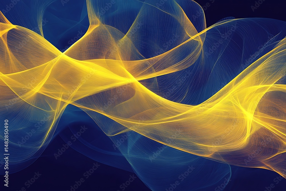 Poster • dynamic abstract background with geometric yellow elements over a deep blue base