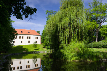 Renaissance castle Blansko. View from the castle park.  South Moravia, Czech Republic.
