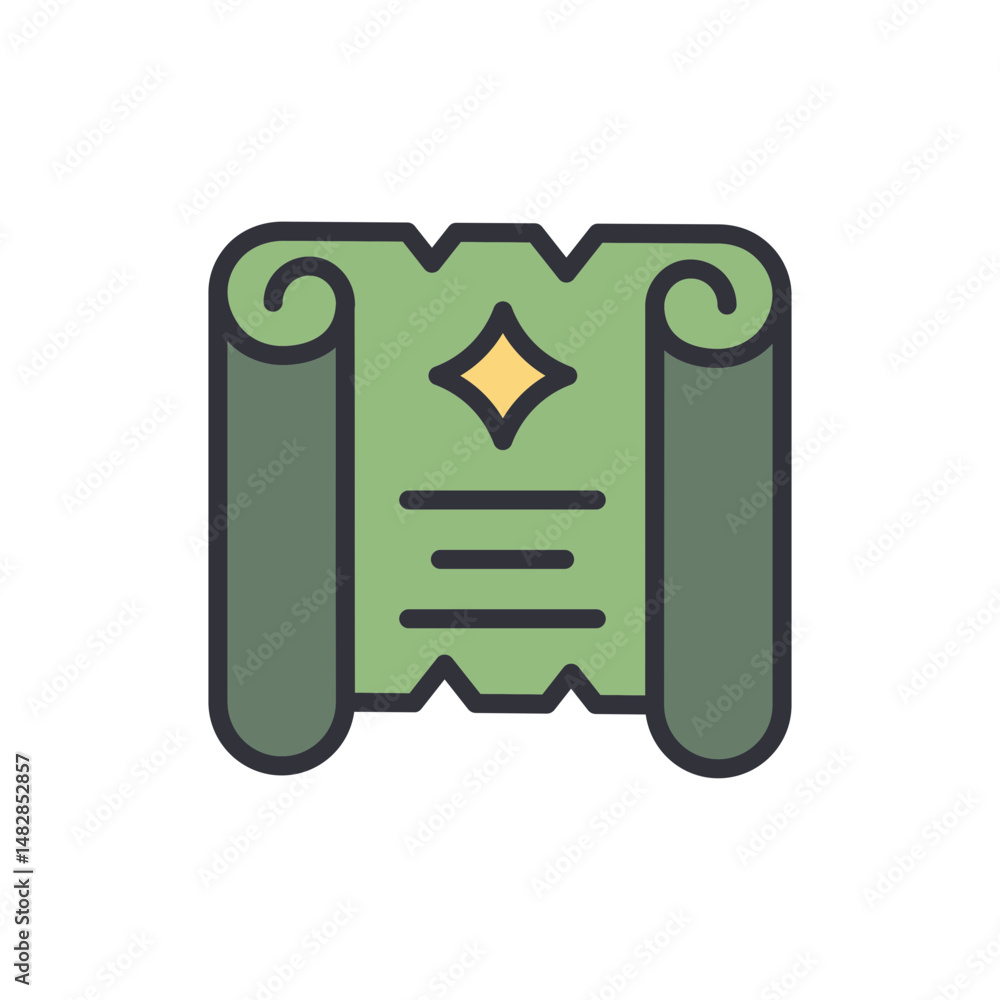 Poster stylized illustration of ancient scroll with highlighted star element