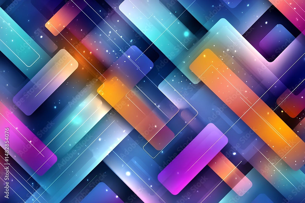 Poster vibrant abstract geometric background with glowing rectangles and dynamic lines