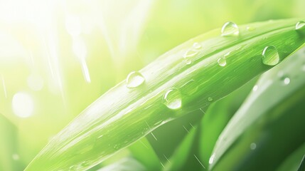 Delicate green leaves covered in morning dew drops.