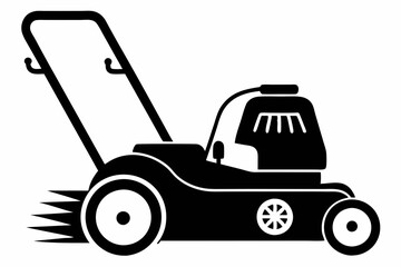 lawn mower silhouette line art vector illustration with a white background