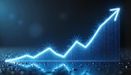 Fototapeta premium Digital graph showing upward trend with glowing blue lines 