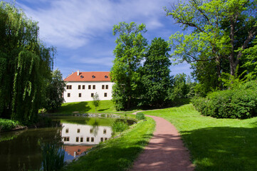 Renaissance castle Blansko. View from the castle park.  South Moravia, Czech Republic.