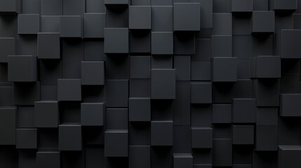 Abstract Black Cube Wall Design with Varying Depths and Shadows