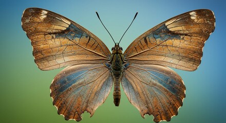 Obraz premium Stunning Close up of a Brown and Blue Morpho Butterfly with Textured Wings