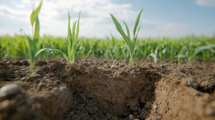 Young sprouts emerging from soil