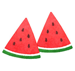 三角にカットされた二つの赤いスイカのイラスト