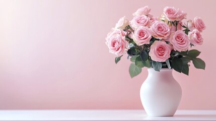 Pink Roses in a White Vase: A Serene Bouquet