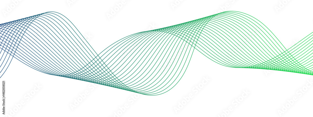 Poster abstract flowing wave pattern featuring a gradient of colors. evenly spaced, curved, parallel lines 