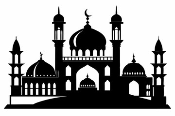 mosques silhouette line art vector illustration with a white background