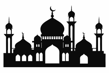 mosques silhouette line art vector illustration with a white background