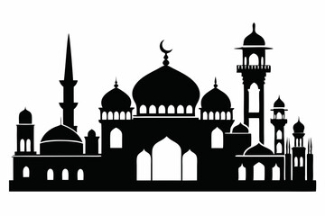 mosques silhouette line art vector illustration with a white background