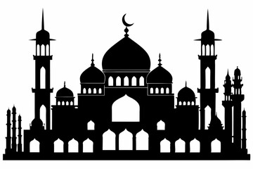 mosques silhouette line art vector illustration with a white background