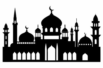 mosques silhouette line art vector illustration with a white background