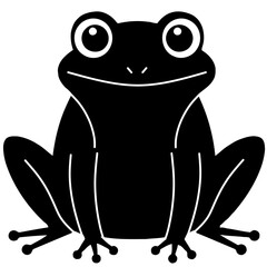 Vector illustration of a frog in a front-facing sitting position, featuring bold outlines and minimal detail, suitable for icons, stickers, or children’s graphics.