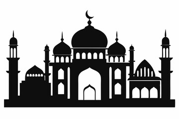 mosques silhouette line art vector illustration with a white background