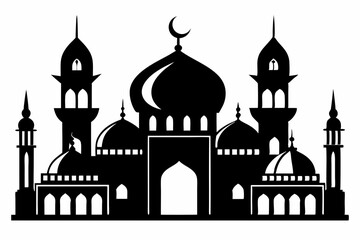 mosques silhouette line art vector illustration with a white background