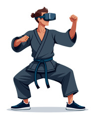 Man VR Headset Martial Arts Karate Combat Illustration
