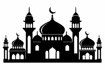 mosques silhouette line art vector illustration with a white background
