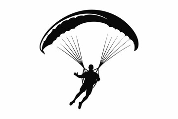 paraglider silhouette line art vector illustration with a white background