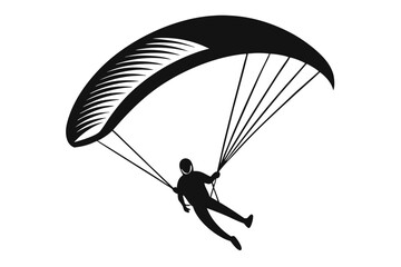 paraglider silhouette line art vector illustration with a white background