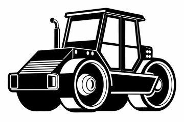 road roller silhouette line art vector illustration with a white background
