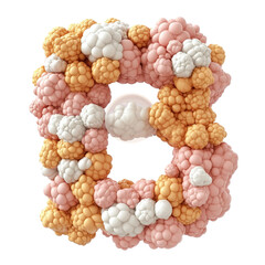 Colorful molecular structure consisting of interconnected spherical clusters forming a three-dimensional shape