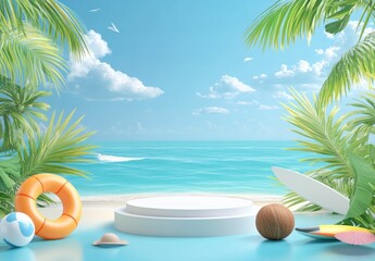 Obraz premium Calm Tropical Beach Setting with Bright Decorations and Clear Water