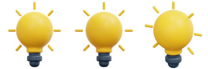 Set of Yellow 3D Lightbulbs with Rays 3d Render Icon Illustration