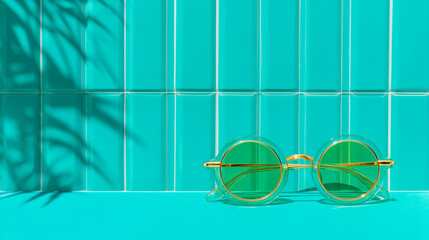 Modern sunglasses with mint background
