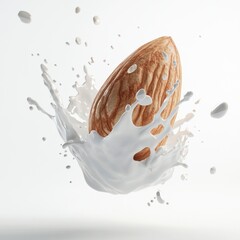 Almond in Splash of Milk Capturing Freshness and Natural Goodness