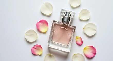 Square Glass Perfume Bottle with Silver Cap and Petals