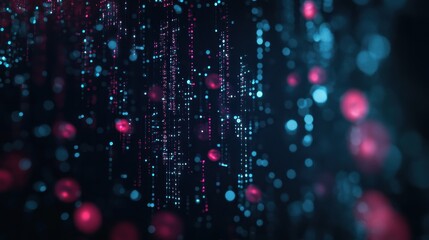 Obraz premium Dark background with floating virus particles surrounded by digital data, covid, biotechnology and pandemic analytics concept.