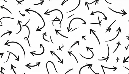 Hand drawn curved arrows seamless pattern Sketch doodle style Texture of pointers 
