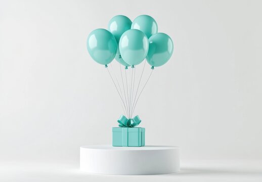 Light Blue Balloons with Gift Box on a Minimalist Platform Display