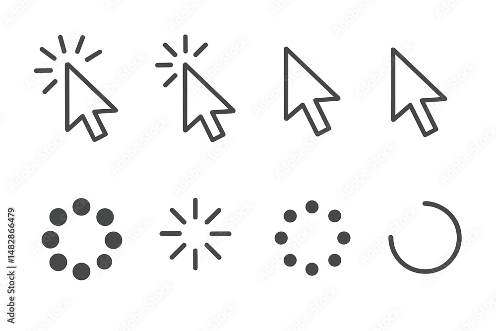 Fototapete Various cursor icons and loading symbols depicted in a minimalistic style showcasing digital design elements for user interaction
