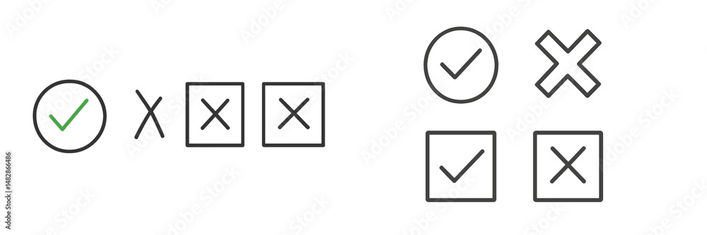 Poster Various symbols depicting correct and incorrect choices in a minimalistic style with clear visual contrast