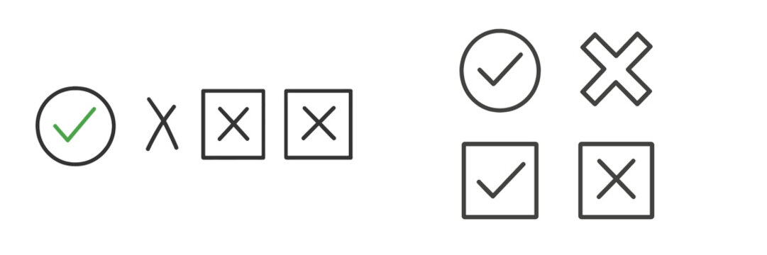 Various symbols depicting correct and incorrect choices in a minimalistic style with clear visual contrast