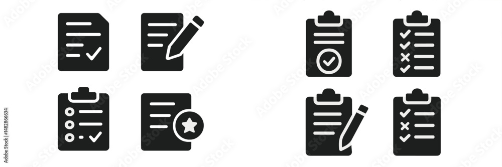 Poster checklist and note symbols used in organizing tasks efficiently for productivity