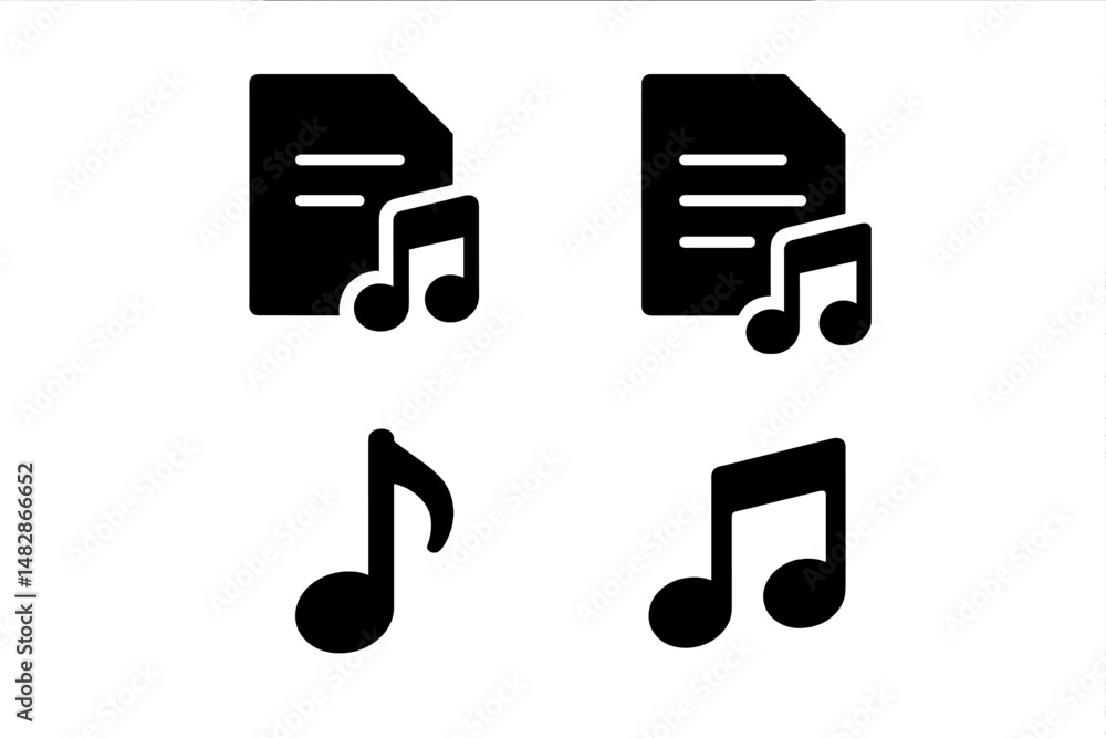 Poster Icons depicting musical notes and sheet music representing different aspects of music composition and notation