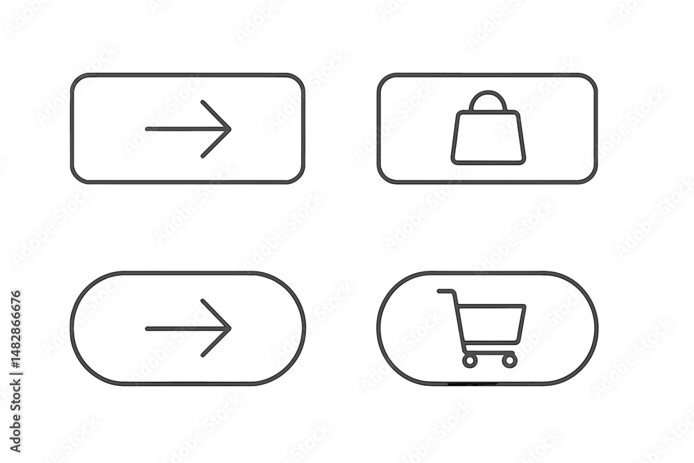 Poster collection of minimalist navigation buttons for online shopping with arrows and icons
