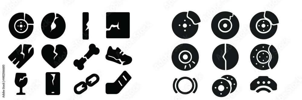 Aufkleber Different shapes and icons representing broken and damaged items displayed in a creative arrangement on a plain background