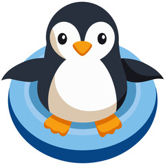 Naklejka premium Cartoon baby penguin on float ring vector 