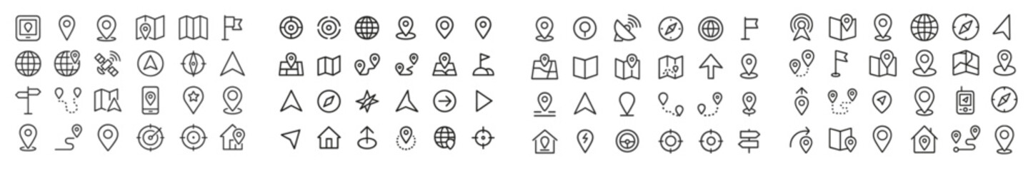 Collection of various icons representing navigation, location, and social interactions in a clean design