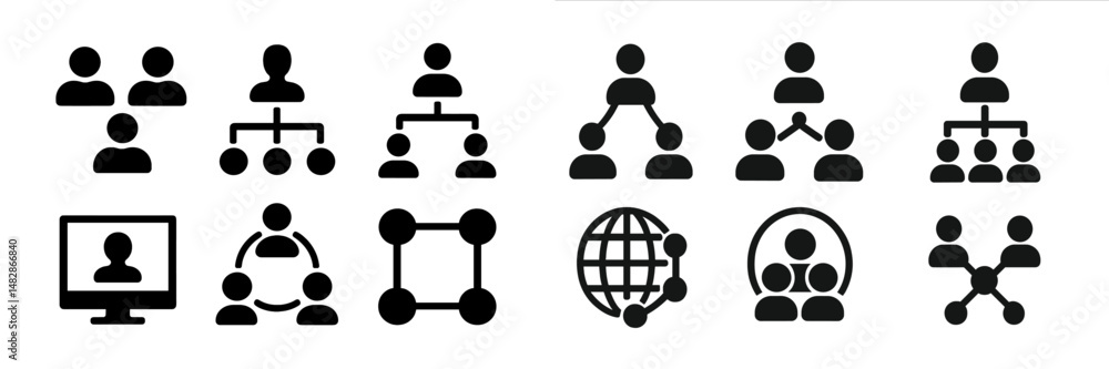 Aufkleber Various icons representing social connections, communication, and digital networking in a modern design