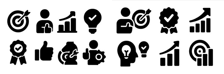 Icons representing achievements, goals, and progress in personal and professional development for modern success strategies